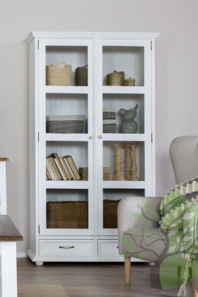 Zweiflügelige Holzwitrine Kiefer Provence mit Glas und